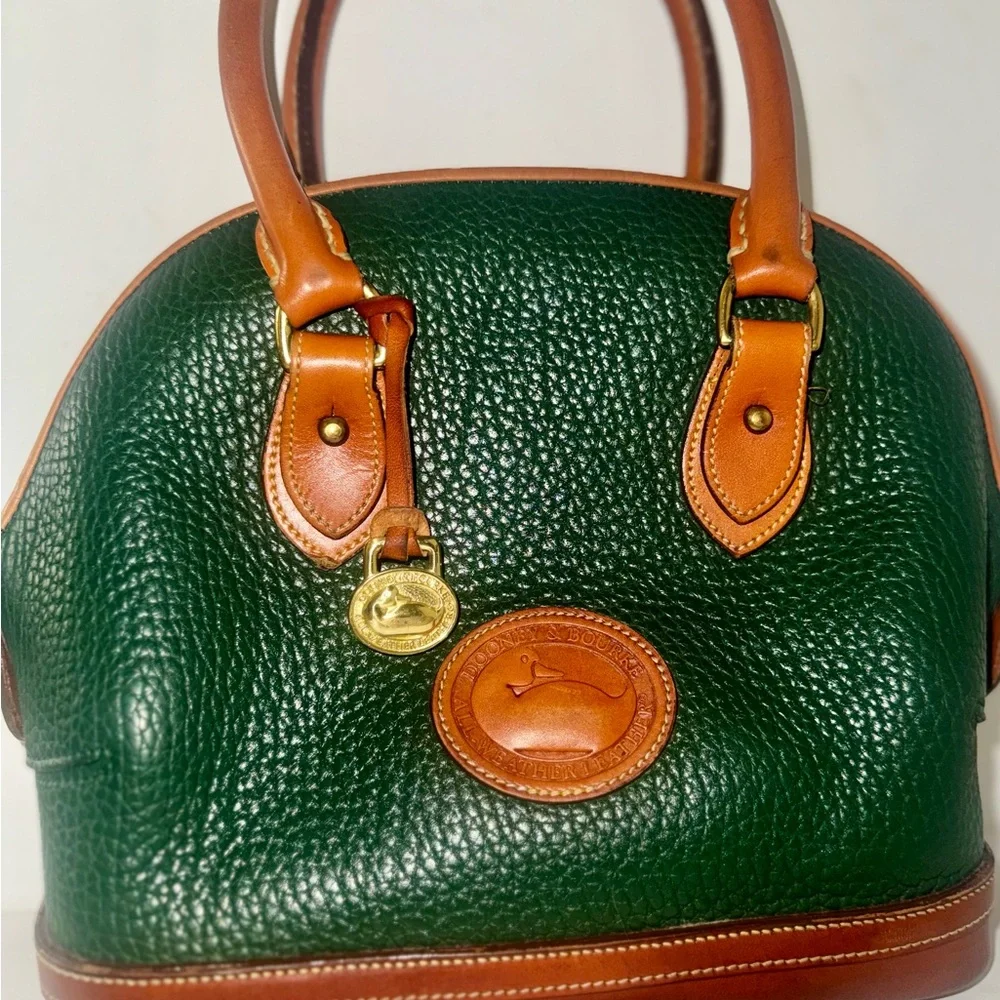 Dooney & Bourke AWL Zip Dome Satchel Forest Green British Tan Leather Bag USA